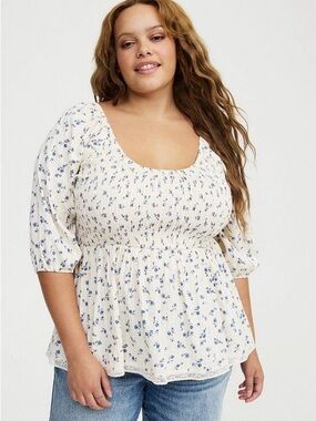 torrid 3X Babydoll Peplum Ditsy Floral Top Cream Puff Sleeve Peasant Cottagecore